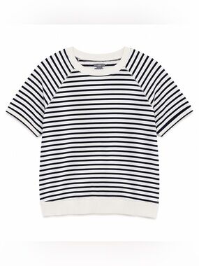 Aerie Short Sleeve Striped Sweatshirt Navy White Terry Knit Top Tee Small